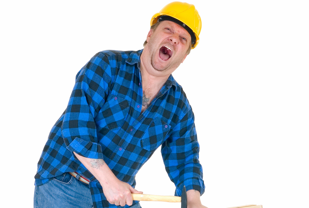 A construction worker shouting