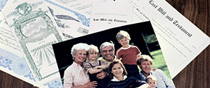 A photo of a family sitting on a table.