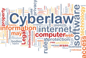 Cyberlaw word cloud on a white background.