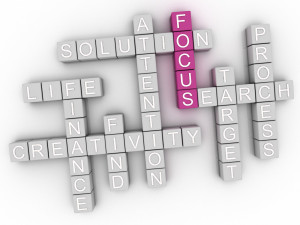 A crossword puzzle with the words focus, solution, and creativity.