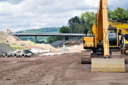 An excavator is working on a construction site.