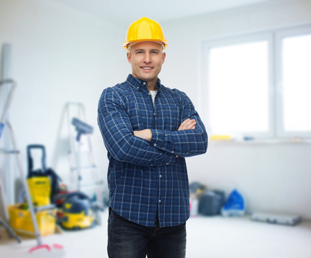 A picture of a contractor wearing a yellow color helmet